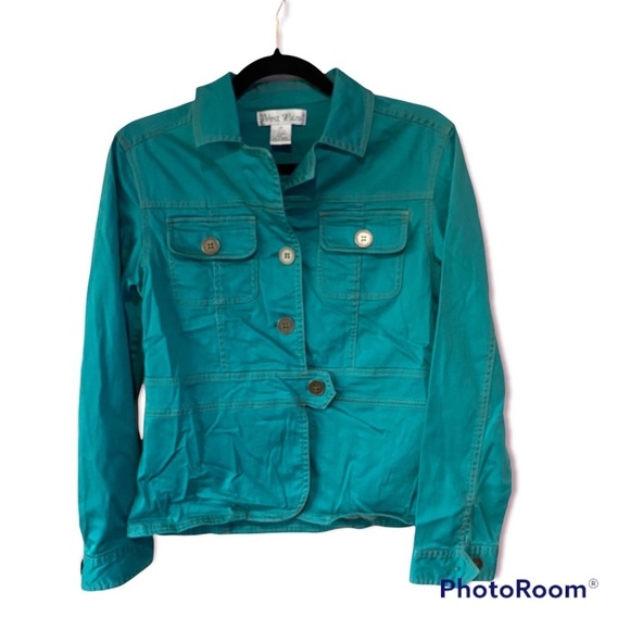 Teal Jacket Brass Metal Button Details - Picture 2 of 7